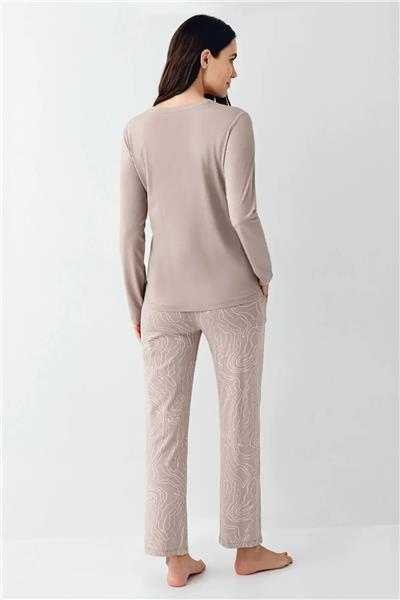 Pierre Cardin 9096 Kadın Uzun Kollu Bisiklet Yaka Pijama Takımı-Vizon
