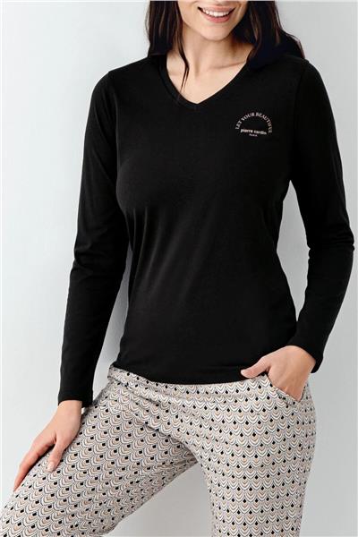 Pierre Cardin 9101 Kadın Uzun Kollu V Yaka Pijama Takımı-Siyah