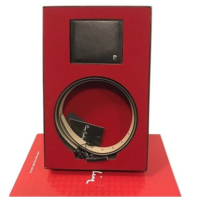 Pierre Cardin Deri Cüzdan Kemer İkili Set - Siyah