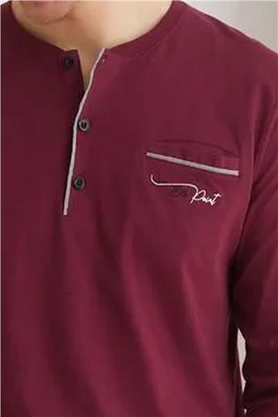Polat 1250 Elitepoint Erkek Uzun Kollu Yakası Üç Düğmeli Pijama Takımı-Vişne