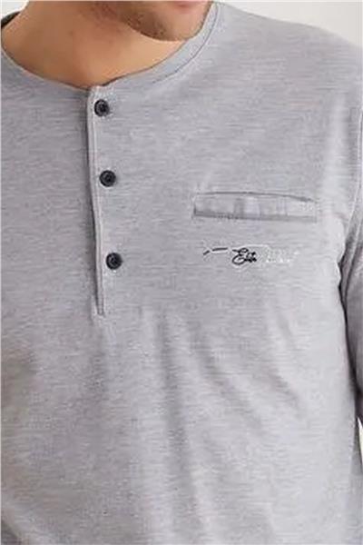 Polat 1250 Elitepoint Erkek Uzun Kollu Yakası Üç Düğmeli Pijama Takımı-Gri