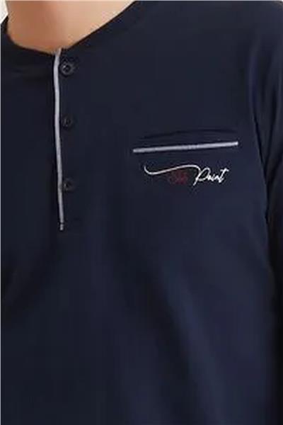 Polat 1250 Elitepoint Erkek Uzun Kollu Yakası Üç Düğmeli Pijama Takımı-Lacivert