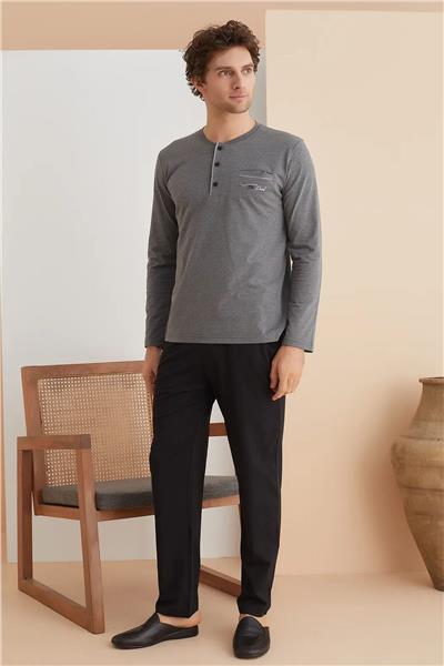 Polat 1250 Elitepoint Erkek Uzun Kollu Yakası Üç Düğmeli Pijama Takımı-Antrasit