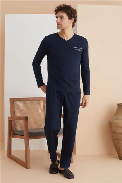 Polat 1251 Elitepoint Erkek Uzun Kollu V Yaka Pijama Takımı-Lacivert