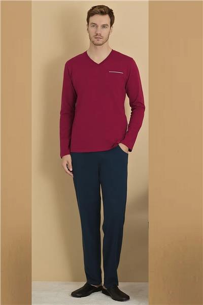 Polat 1607 Elitepoint Erkek Uzun Kollu V Yaka Pijama Takımı-Bordo