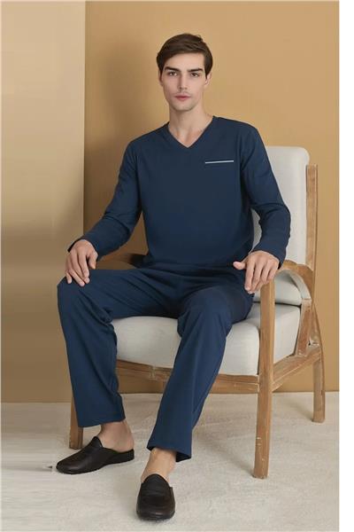 Polat 1607 Elitepoint Erkek Uzun Kollu V Yaka Pijama Takımı-Lacivert