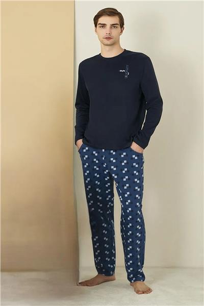 Polat 1612 Elitepoint Erkek Uzun Kollu Bisiklet Yaka Pijama Takımı-Lacivert