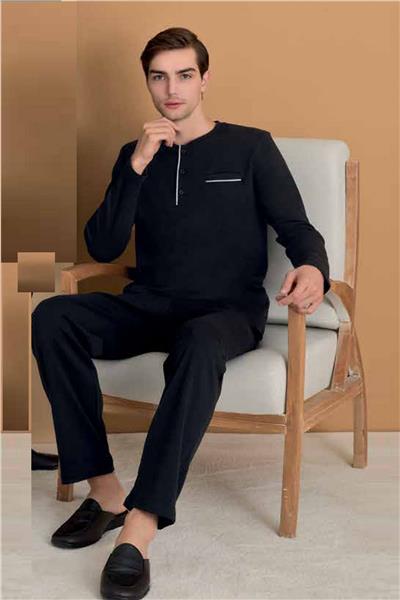 Polat 1614 Elitepoint Erkek Uzun Kollu Yakası Üç Düğmeli Pijama Takımı-Siyah