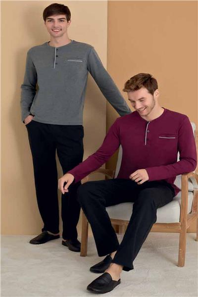 Polat 1614 Elitepoint Erkek Uzun Kollu Yakası Üç Düğmeli Pijama Takımı-Antrasit