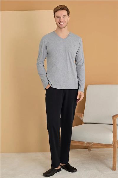 Polat 1616 Elitepoint Erkek Uzun Kollu V Yaka Pijama Takımı-Gri
