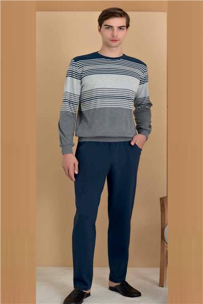 Polat 1618 Elitepoint Erkek Uzun Kollu Bisiklet Yaka Pijama Takımı-Gri