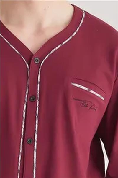 Polat 1623 Elitepoint Erkek Uzun Kollu Önden Düğmeli Pijama Takımı-Vişne