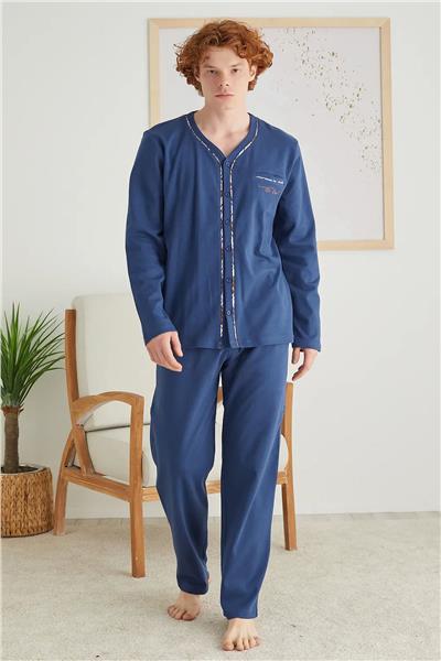 Polat 1623 Elitepoint Erkek Uzun Kollu Önden Düğmeli Pijama Takımı-Lacivert