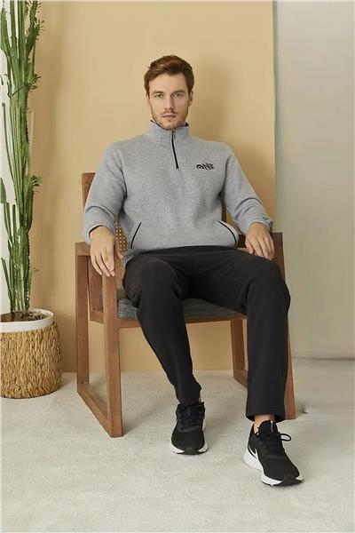 Polat 1641 Elitepoint Erkek Uzun Kollu Yakası Yarım Fermuarlı Eşofman Takımı-Gri