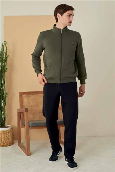 Polat 1642 Elitepoint Erkek Uzun Kollu Önden Fermuarlı Eşofman Takımı-Haki