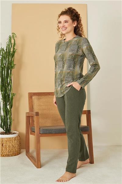 Polat 3103 Rozalinda Kadın Uzun Kollu Pijama Takımı-Yeşil