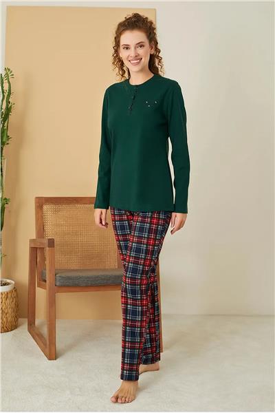 Polat 3104 Rozalinda Kadın Uzun Kollu Pijama Takımı-Yeşil