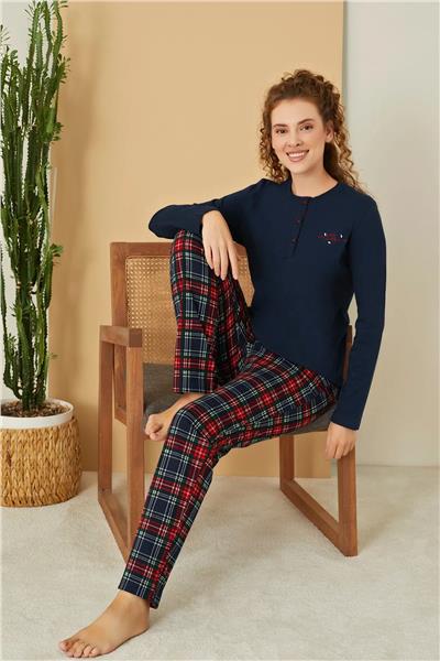 Polat 3104 Rozalinda Kadın Uzun Kollu Pijama Takımı-Lacivert