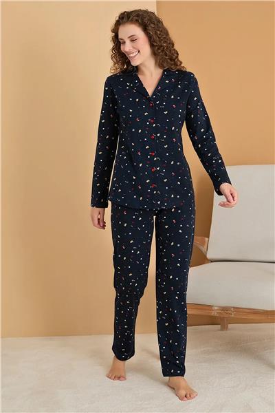 Polat 3106 Rozalinda Kadın Uzun Kollu Gömlek Pijama Takım-Lacivert