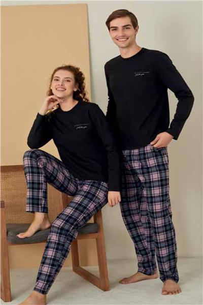 Polat 3114 Rozalinda Kadın Bisiklet Yaka Uzun Kollu Pijama Takımı-Siyah