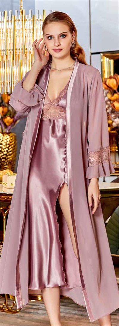 Saten Gecelik Sabahlık Takım