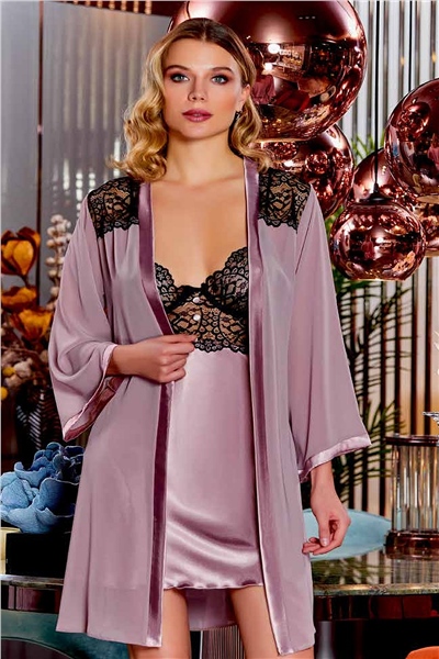 Saten Gecelik Sabahlık Takım