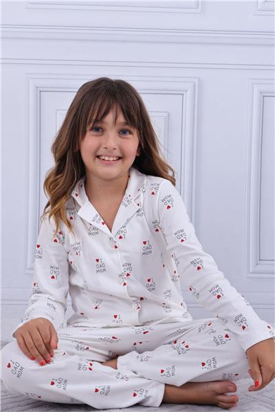 Tiril Tiril 100 Kız Çocuk Uzun Kollu Gömlek Pijama Takım-Beyaz