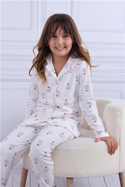 Tiril Tiril 100 Kız Çocuk Uzun Kollu Gömlek Pijama Takım-Beyaz