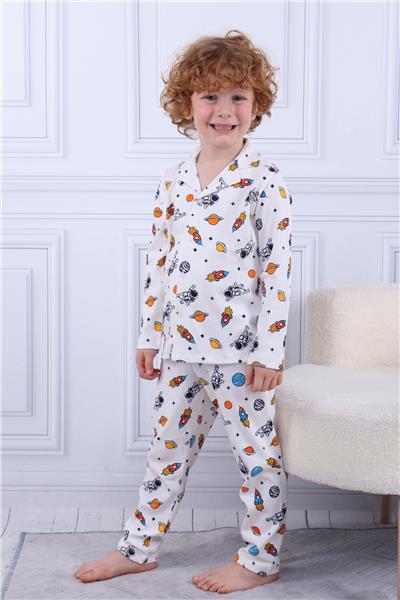 Tiril Tiril 102 Erkek Çocuk Uzun Kollu Gömlek Pijama Takım-Beyaz