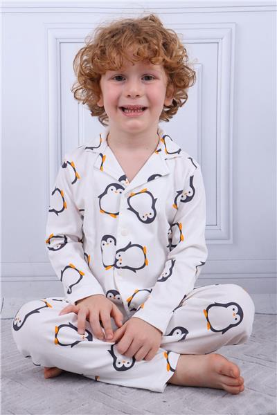 Tiril Tiril 103 Erkek Çocuk Uzun Kollu Gömlek Pijama Takım-Beyaz