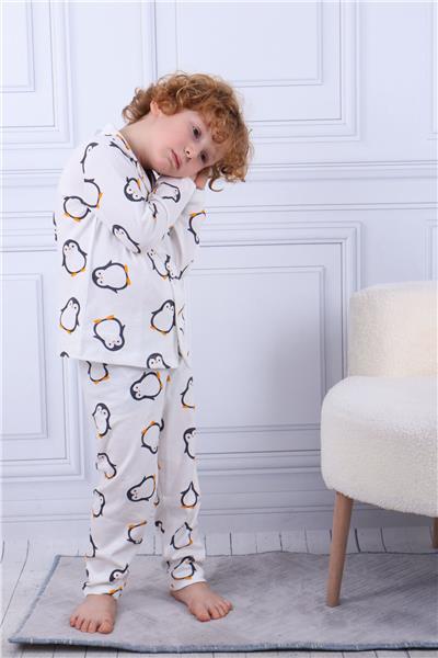 Tiril Tiril 103 Erkek Çocuk Uzun Kollu Gömlek Pijama Takım-Beyaz