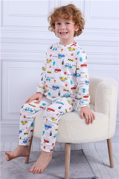 Tiril Tiril 104 Erkek Çocuk Uzun Kollu Bisiklet Yaka Pijama Takım-Beyaz