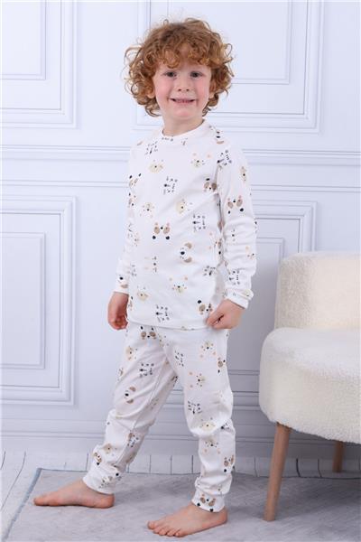 Tiril Tiril 105 Erkek Çocuk Uzun Kollu Bisiklet Yaka Pijama Takım-Beyaz
