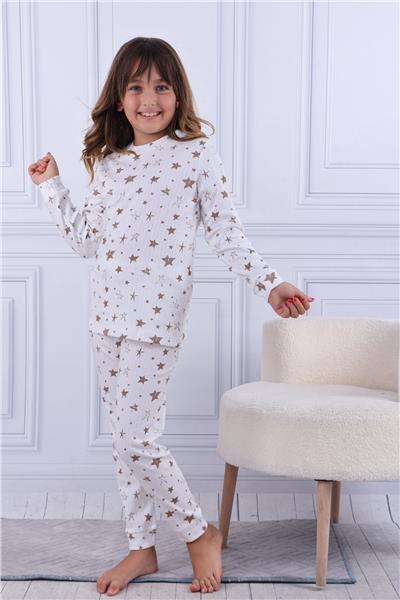 Tiril Tiril 107 Kız Çocuk Uzun Kollu Bisiklet Yaka Pijama Takım-Krem