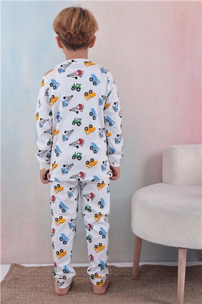 Tiril Tiril 108 Erkek Çocuk Uzun Kollu Bisiklet Yaka Pijama Takım-Beyaz