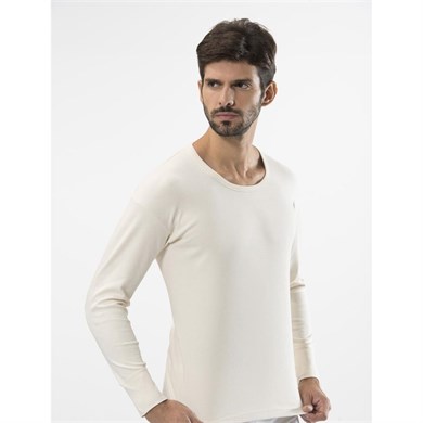 Türen 116 İnterlok O Yaka Uzun Kollu Erkek Fanila  - Krem