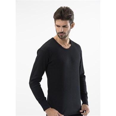 Türen 116 İnterlok O Yaka Uzun Kollu Erkek Fanila - Siyah