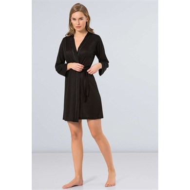 Türen 3164 Düz Sabahlık - Siyah