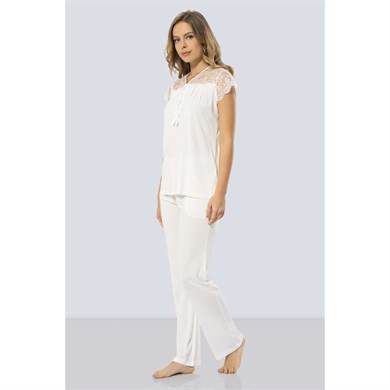 Türen 3197 Dantelli Pijama Takımı  - Ekru