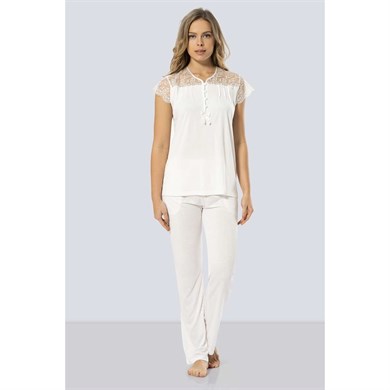 Türen 3197 Dantelli Pijama Takımı  - Ekru