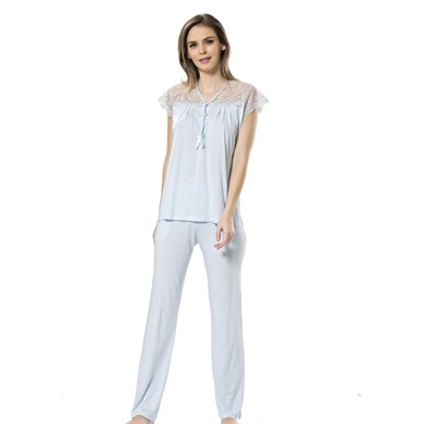 Türen 3197 Dantelli Pijama Takımı  - Mavi
