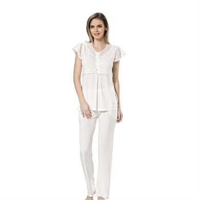 Türen 3199 Dantelli Pijama Takımı  - Ekru