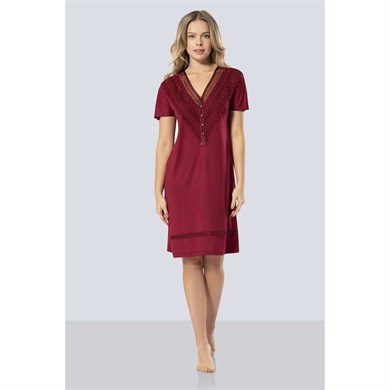 Türen 3282 Güpürlü V Yaka Gecelik  - Bordo