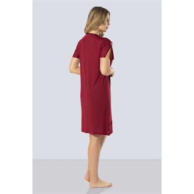Türen 3282 Güpürlü V Yaka Gecelik  - Bordo