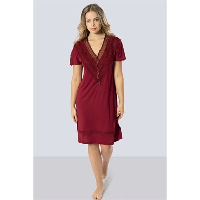 Türen 3282 Güpürlü V Yaka Gecelik  - Bordo