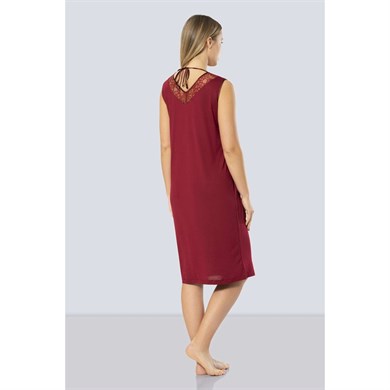 Türen 3285 Dantelli V Yaka Gecelik  - Bordo