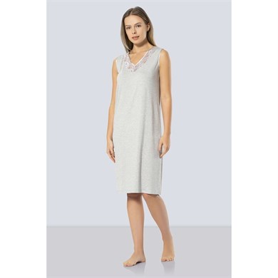 Türen 3285 Dantelli V Yaka Gecelik  - Gri