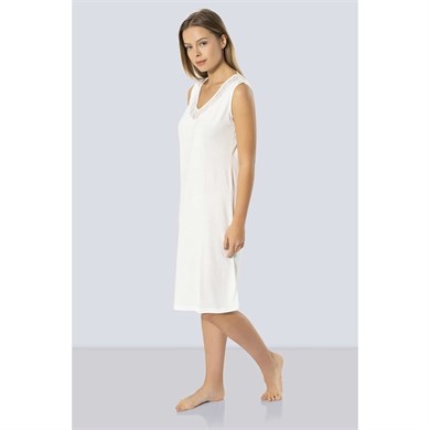 Türen 3285 Dantelli V Yaka Gecelik  - Ekru