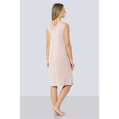 Türen 3285 Dantelli V Yaka Gecelik  - Pudra