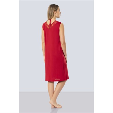 Türen 3285 Dantelli V Yaka Gecelik  - Kırmızı